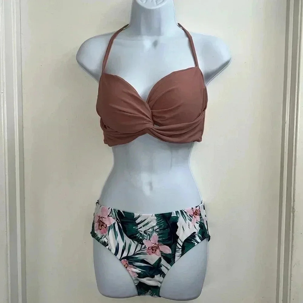 Women’s Pink/Green Floral Bikini Set - NWOT